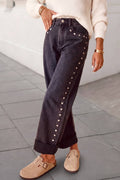 Solid Studded Detail Straight Leg Loose Jeans