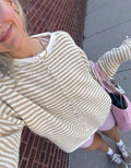 Boxy Rolled neck drop shoulder button up cardigan in striped