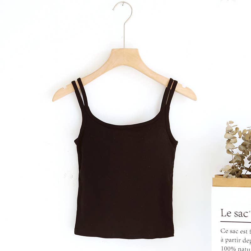 Basic daily regular Double straps built-in bra crop tank top