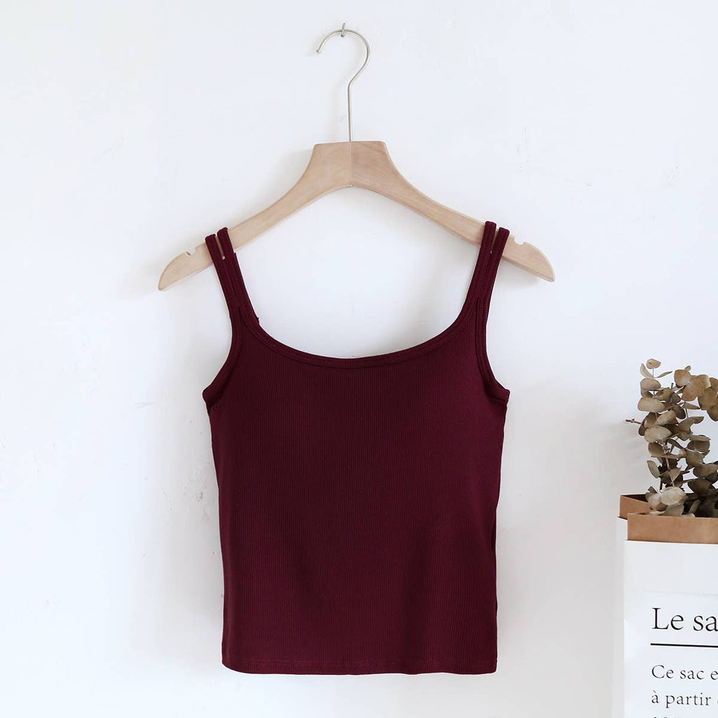 Basic daily regular Double straps built-in bra crop tank top