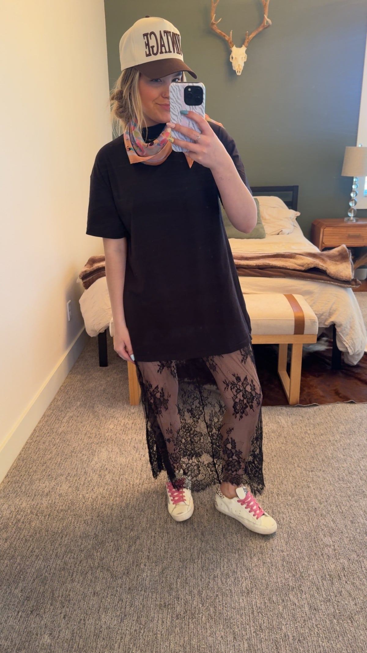 Black Lace T-shirt Dress