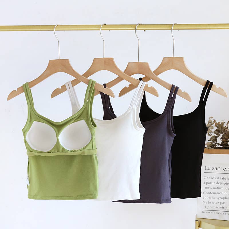 Basic daily regular Double straps built-in bra crop tank top