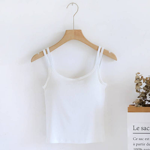 Basic daily regular Double straps built-in bra crop tank top